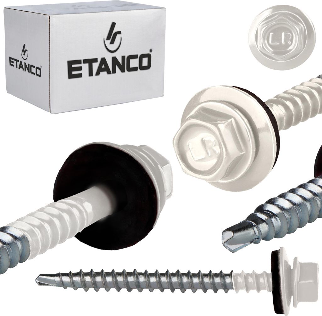 ETANCO Selbstbohrschrauben Trapezblechschrauben RAL 9010 4,8 x 60 mm 100 Stk.