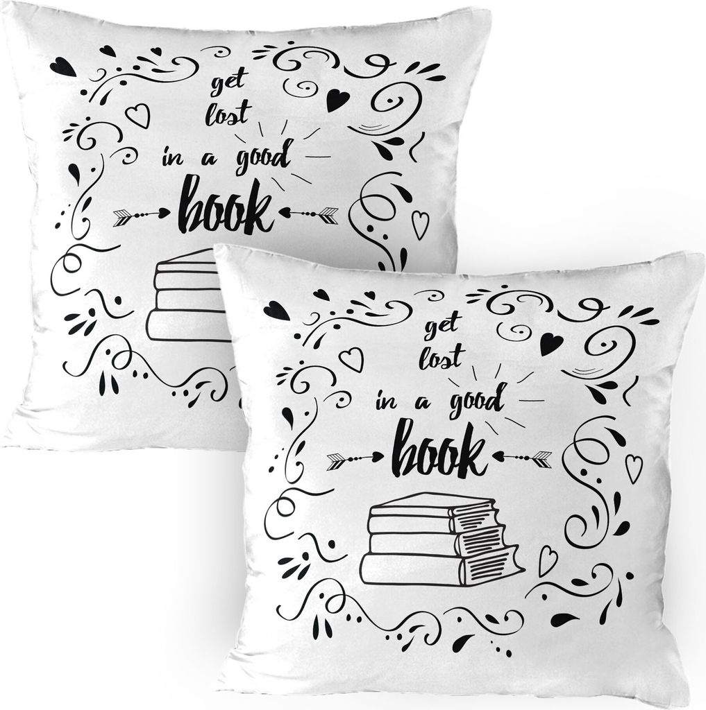 ABAKUHAUS Buch Kissenbezug Packung mit 2, Verloren in einem guten Buch gedruckt Zitat mit handgezeichneten Blumenmuster mit Bücher Pfeil, Dekorati...