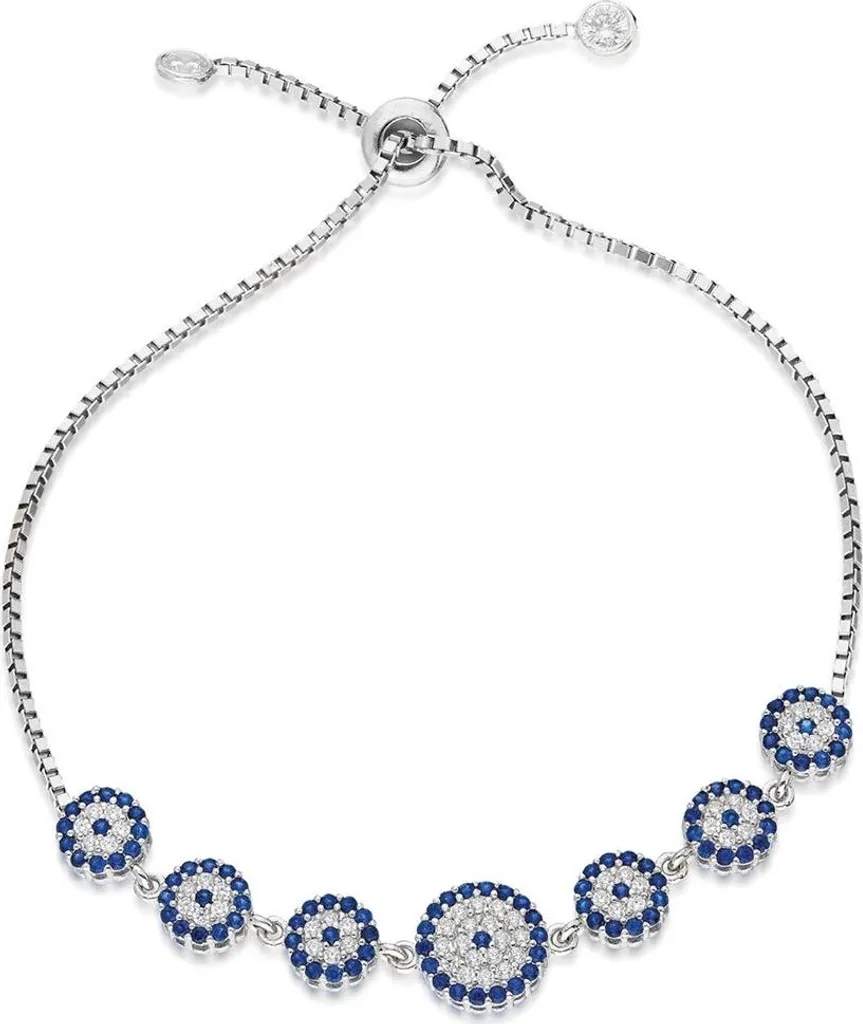 Bracelet ajustable Nazar argent 925 - Bijou porte-bonheur pour femme