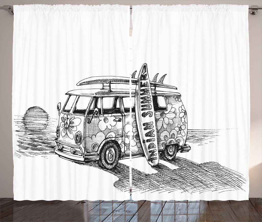 ABAKUHAUS Jahrgang Rustikaler Gardine, Sommer Surfing Beach, Schlafzimmer Kräuselband Vorhang mit Schlaufen und Haken, 280 x 245 cm, Charcoal Grau...