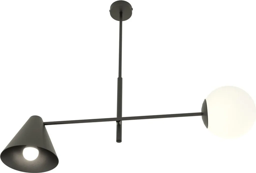 Lustre Suspension Moderne Noire et Globe Blanc HERMES pour Salon Chic