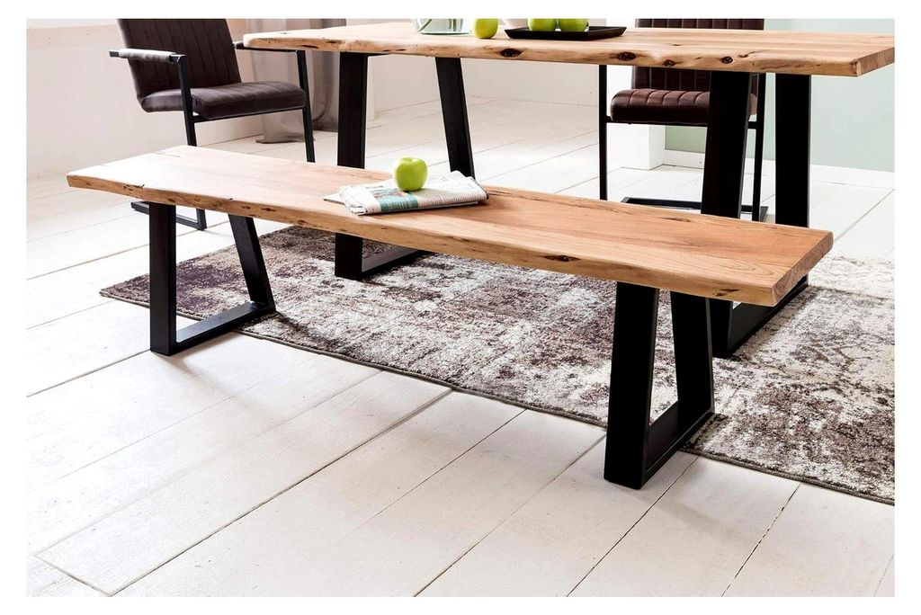 Esszimmerbank aus massivem Holz mit Baumkante, 160 cm