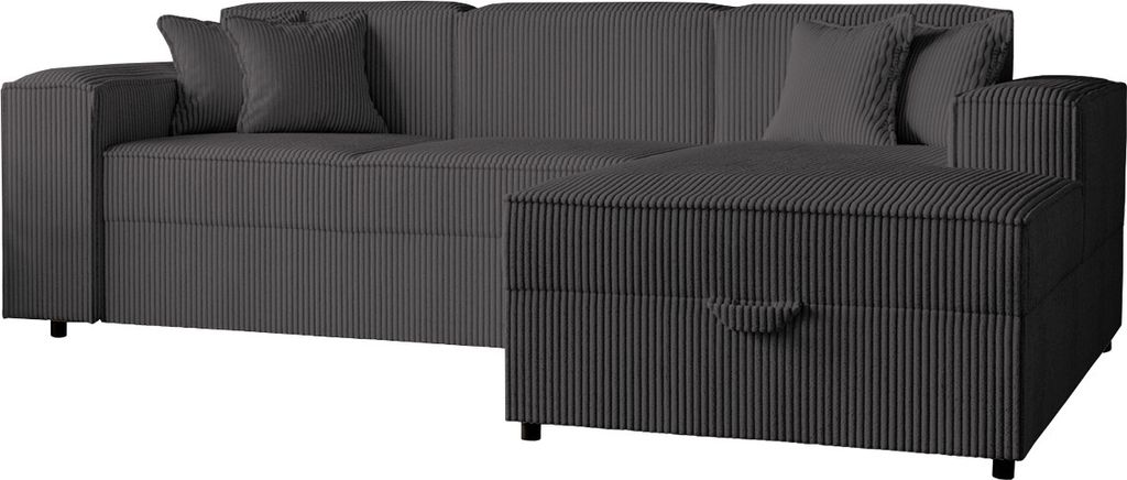 MIRJAN24 Ecksofa Santos L Cord, L-Form Eckcouch mit Schlaffunktion und Bettkasten, Polsterlehnen fest montiert, Kissen-Set (Farbe: Poso 34, Seite: ...