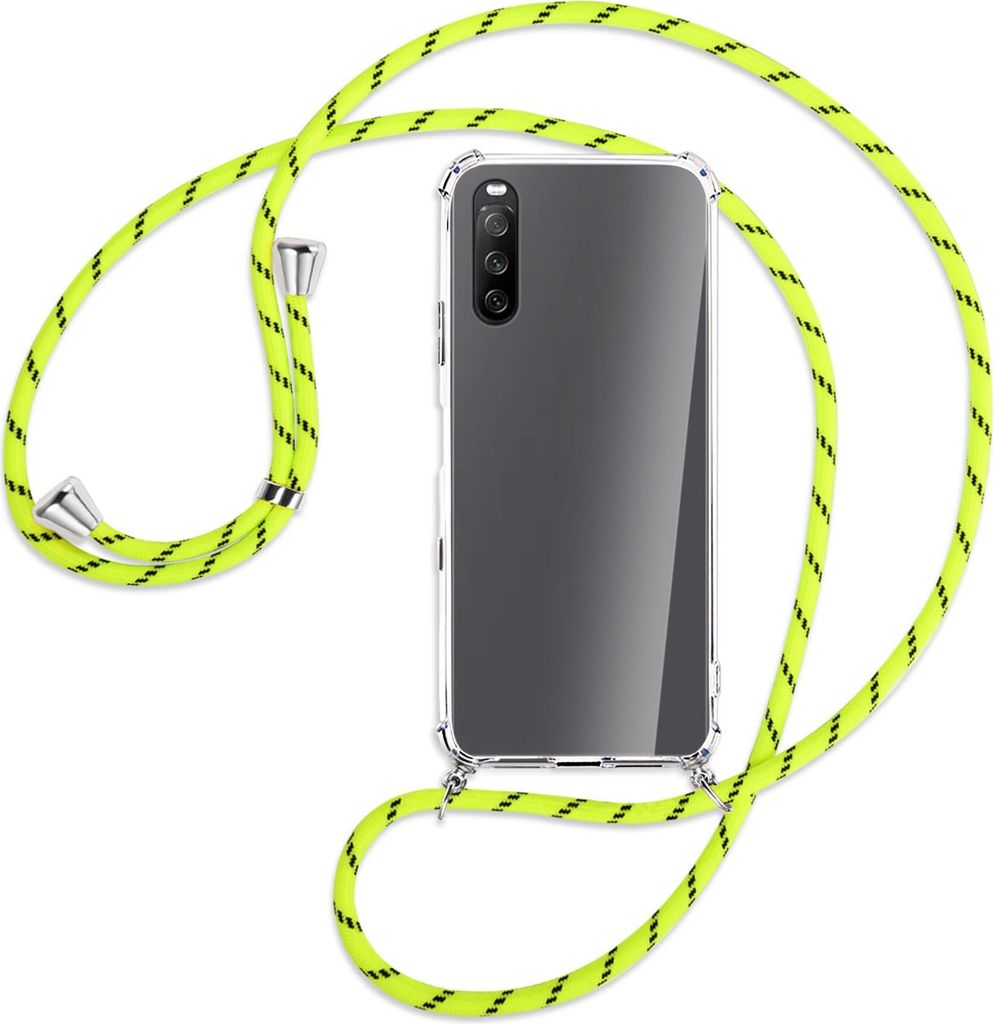 Handykette Backcover-Schutzhülle mit Band (Metall silberfarben) für Sony Xperia 10 III - neongelb