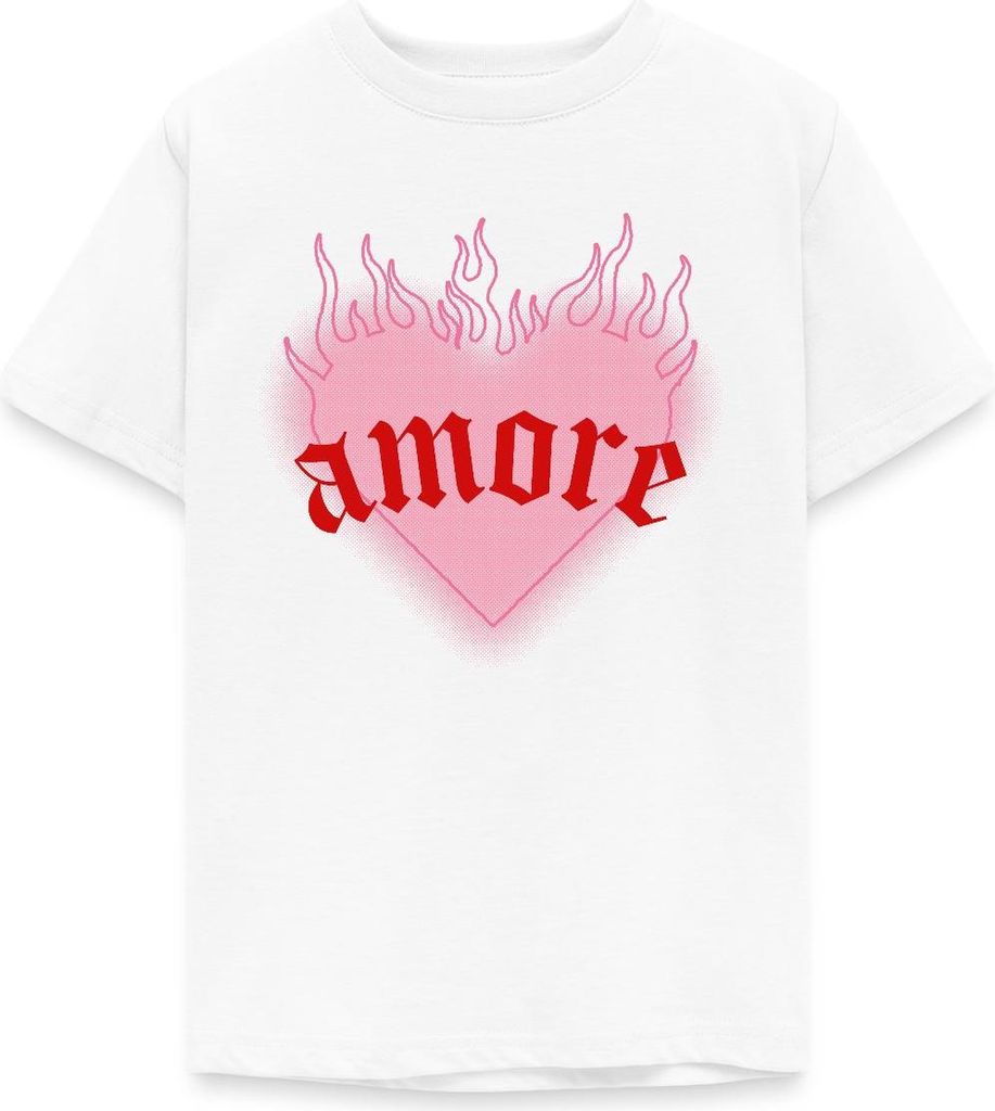 Spreadshirt Amore Festival Y2K Herz Mit Flammen Teenager T-Shirt, 152/164 (12-14 Jahre), Weiß