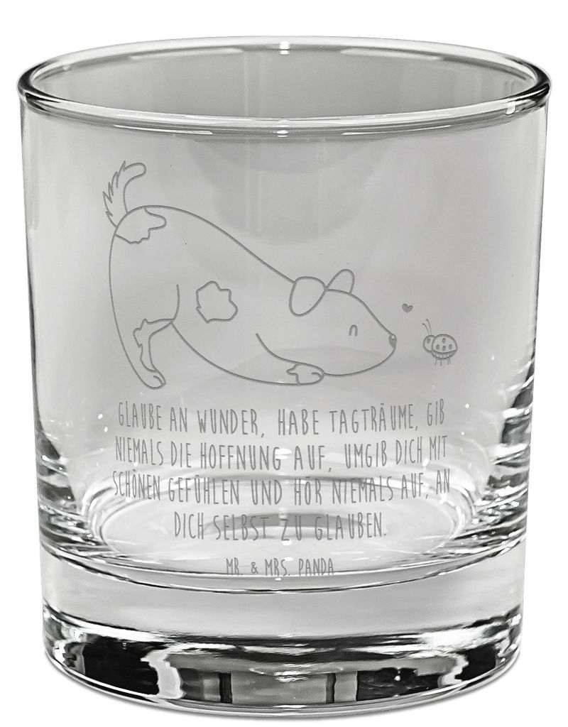 Mr. & Mrs. Panda Tumbler Glas Hund Marienkäfer - Transparent - Geschenk, Hunde, Gravur Whiskyglas, eiswürfelglas, Bourbon, Sprüche, Positiv, Mis...