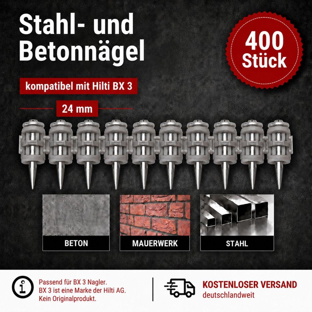 Staal- en betonankers, 24 mm, 400 stuks, compleet met Hilti Productafbeelding 