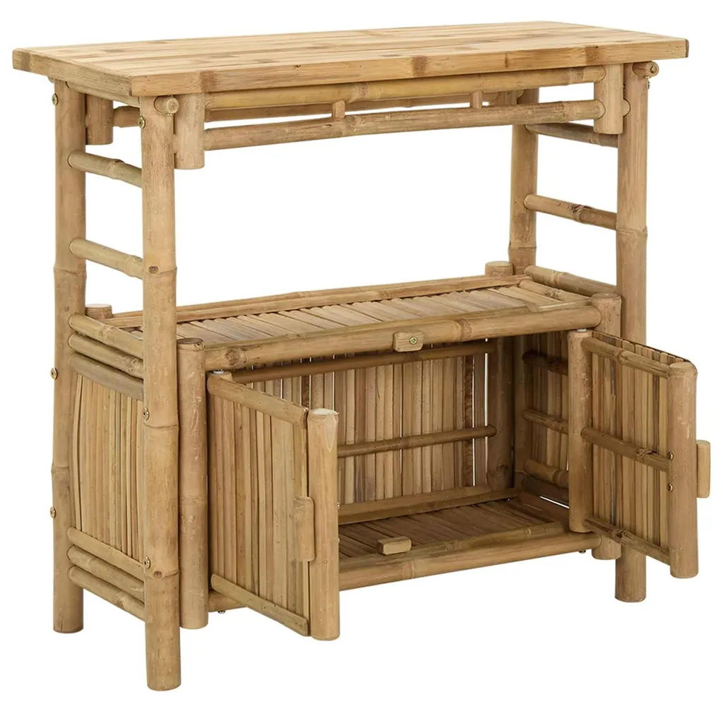 Table console avec placard en bois de bambou pour entrée moderne