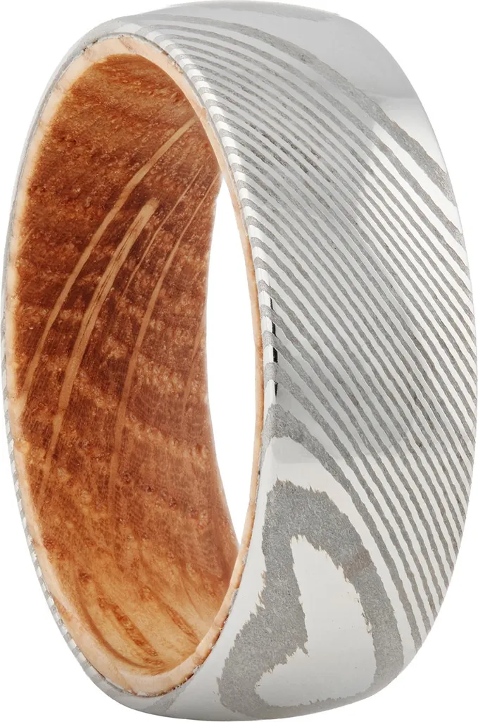 Anneau Masculin de Créateur en Chêne Massif et Acier Damas, 19,7mm