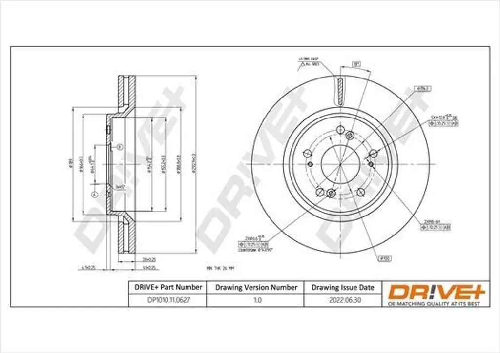 Disque de frein Dr!ve+ DP1010.11.0627 pour CR-V III RE et CR-V IV RM
