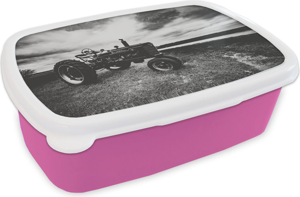 KitchenYeah Lunchbox Brotzeit Brotdose 17x11 cm Traktor - Schwarz - Weiß - Bauernhof - Vintage Kinder Brotzeitdose - Lunchpaket - Brotkasten - ...