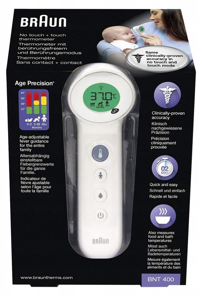 Braun No Touch + Touch thermometer packaging.