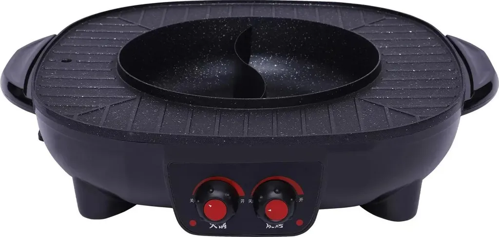 Grill 2-en-1 sans Fumée avec Hot Pot Électrique Noir - Cuisson Réglable