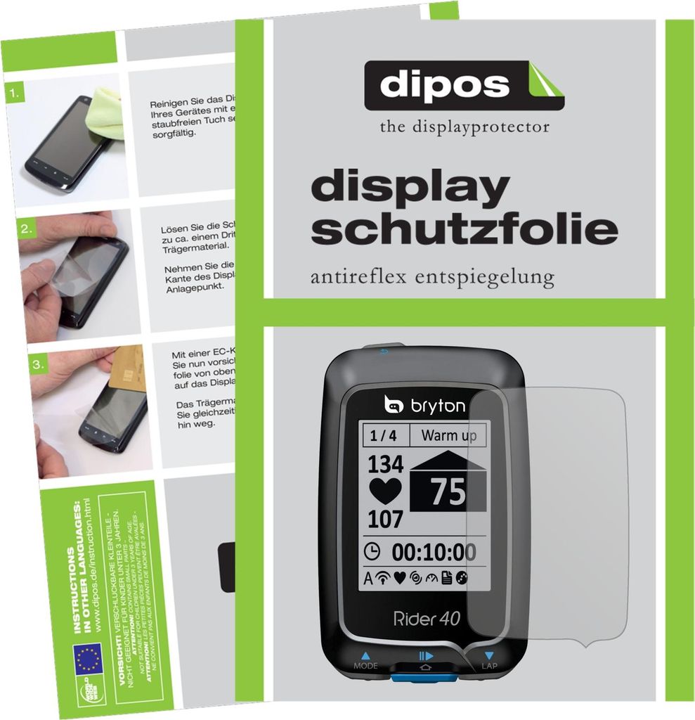 3x Schutzfolie für Bryton Rider 40 (E-Bike Display) matt Displayschutzfolie Folie Display Schutz dipos