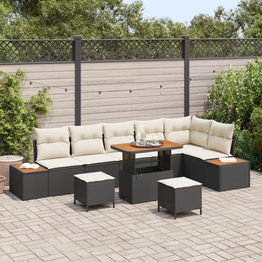 Desgin 9-teiliges Garten Sofa Set mit Kissen Schwarz Poly Rattan Akazie - Gartensofas 3364885
