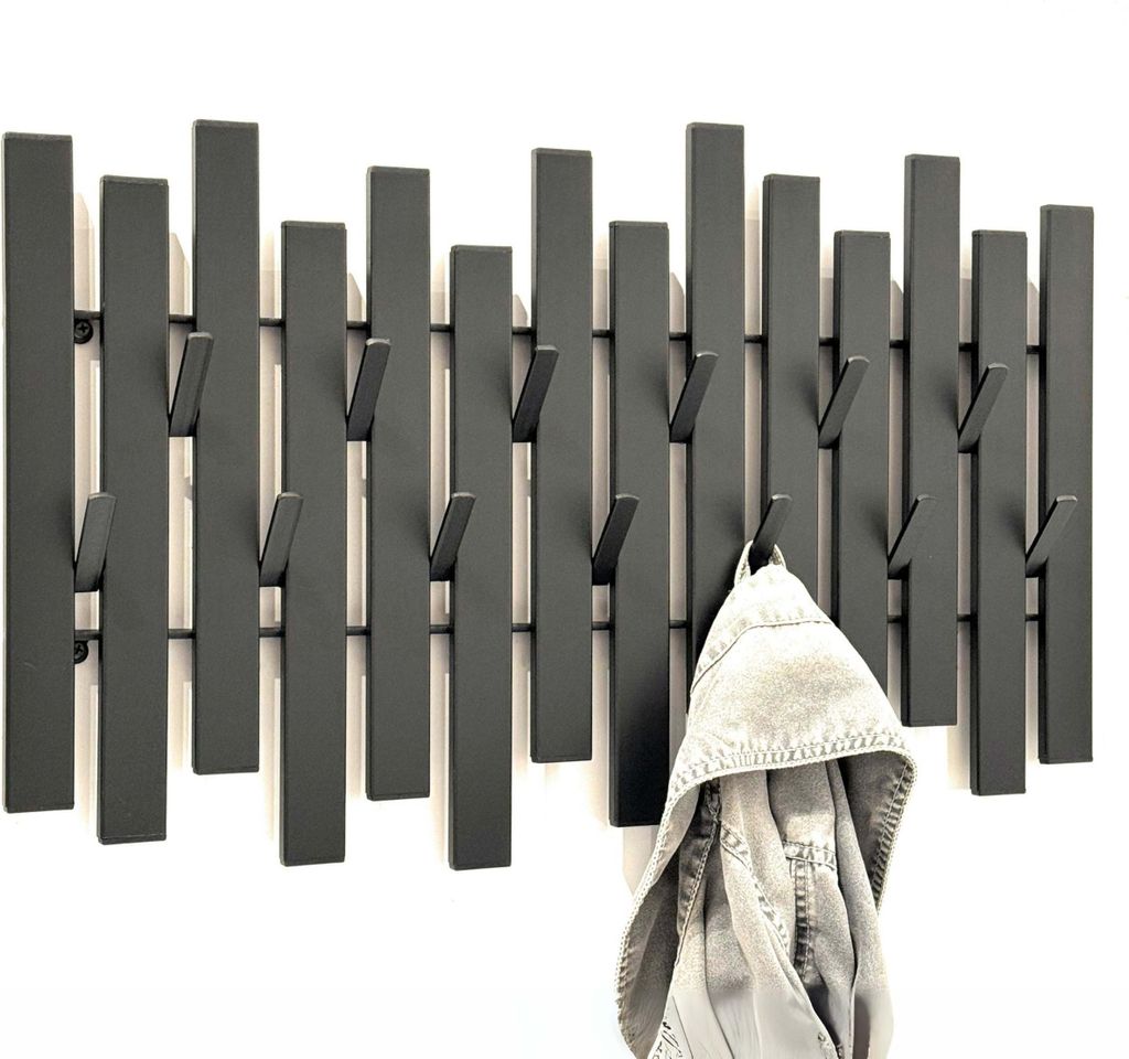 DanDiBo Wandgarderobe Schwarz Metall Modern 96637 Garderobe Wand mit Haken Garderobenleiste Hakenleiste Garderobenhaken