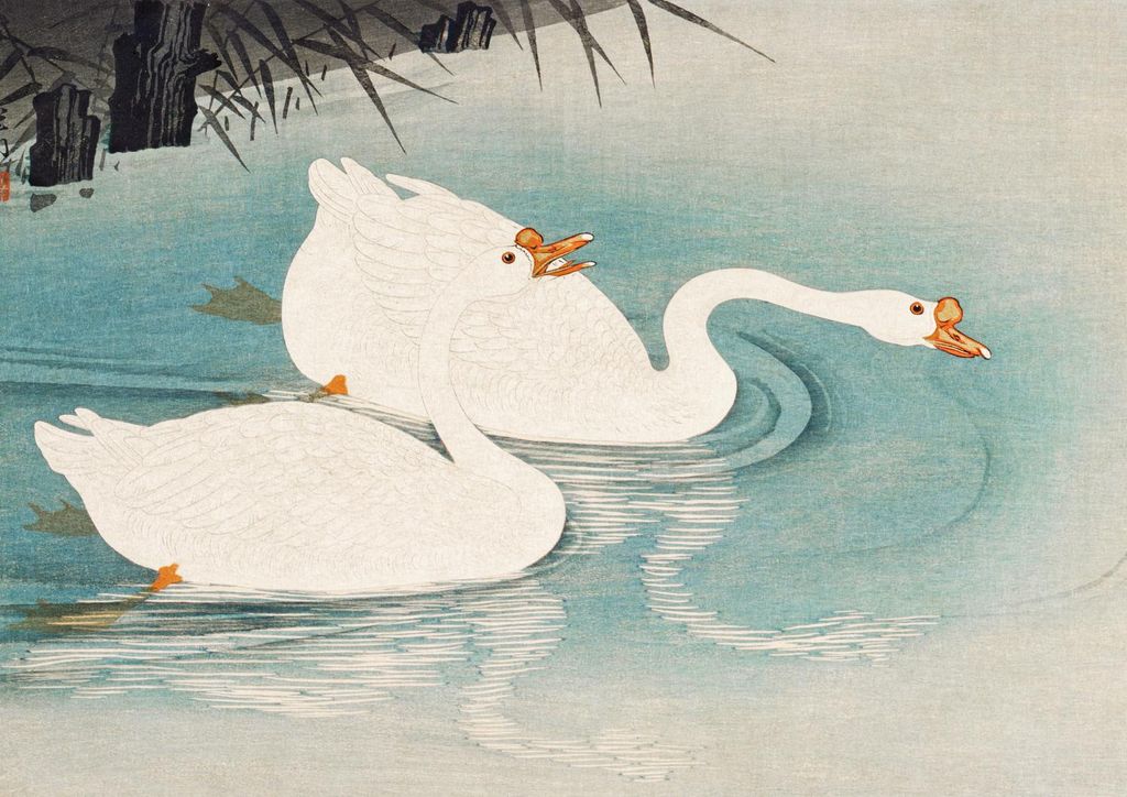 Plakat 42x29,7cm Gänse zwischen Schilfrohr, Japanische Koson Vintage für das Wohnzimmer