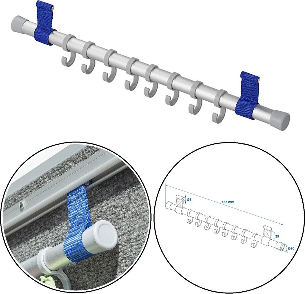 Kleiderhaken für Wohnmobile & Vorzelte – 8 Haken Garderobenleiste Aluminium für Kederleiste 8 mm & Vorzeltschiene – Campingzubehör