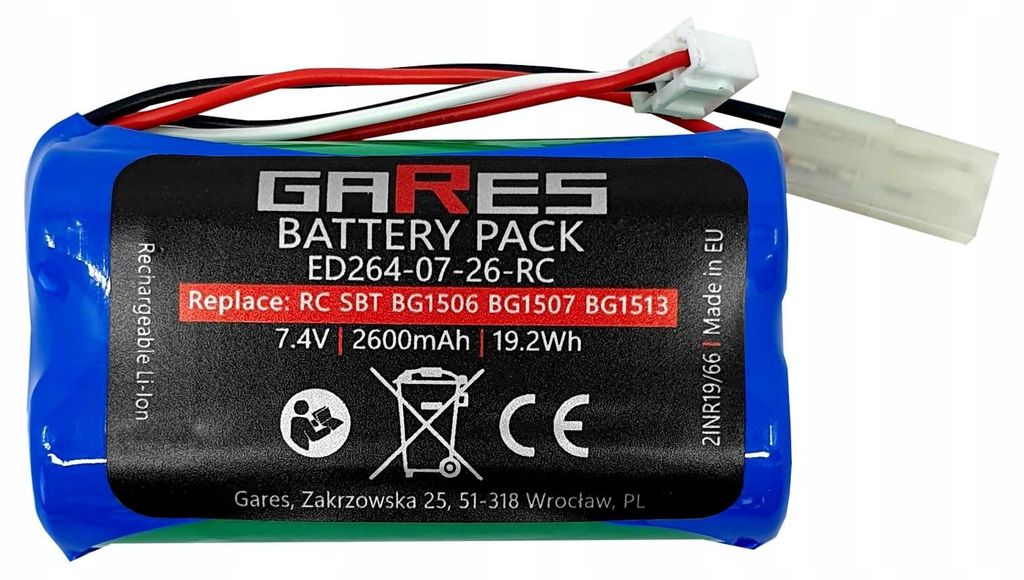 GARES Akku Batterie für RC SUBOTECH BG1506 BG1507 BG1513 | 7,4V 2,6Ah | Verstärkte Serie High-Performance | Hohe Leistung | Gares