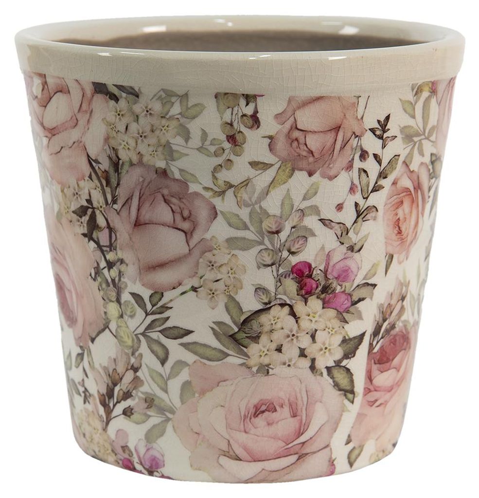 Clayre & Eef bloempot, diameter 12 cm, hoogte 11 cm, wit, Productafbeelding 