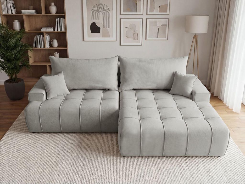 GrainGold Ecksofa L-Form Links Tulio - Ecksofa mit Schlaffunktion und Bettkasten - Moderne Ecksofa, Wohnzimmer Ecksofa - Eckcouch Grau (Komodo 20)