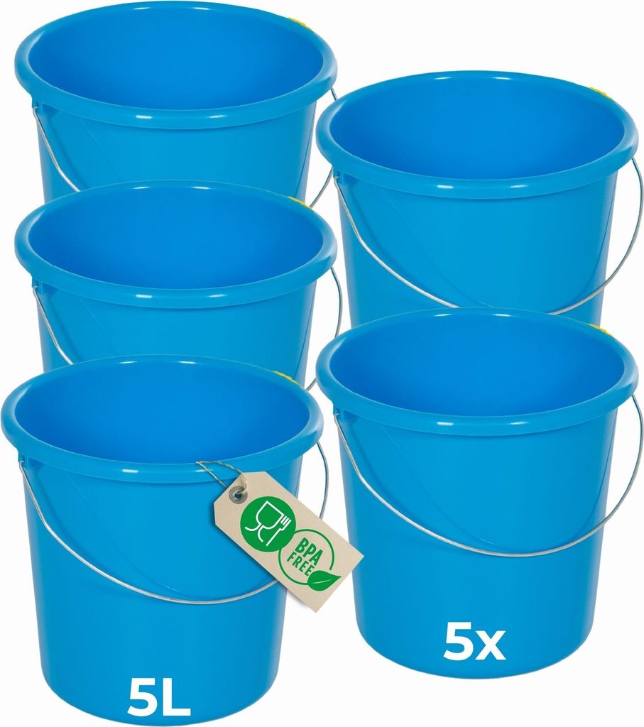 Novaliv 5 Stück Eimer 5L Blau mit Maßeinteilung - Putzeimer 5 Liter 22,5 cm Praktischer Allrounder mit Skala für Haushalt & Garten ideal als...