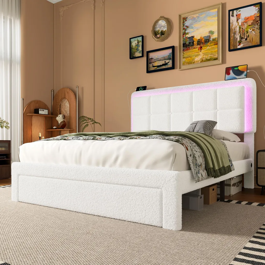 Lit 160x200cm robuste anti-grincement avec tête réglable et USB LED - 5