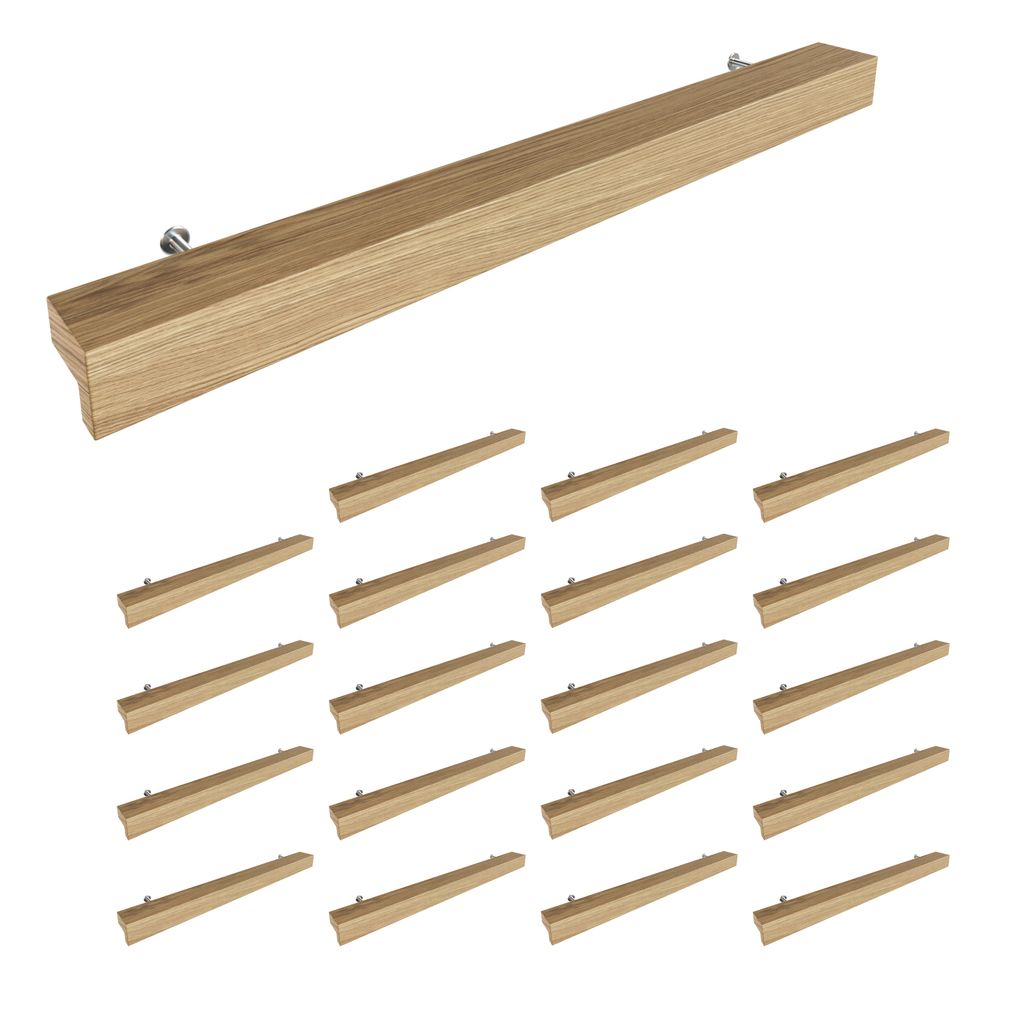 Sossai Holz Möbelgriffe aus Eiche | GAH01 | Lochabstand 192mm, Länge 272mm, 20 Stück
