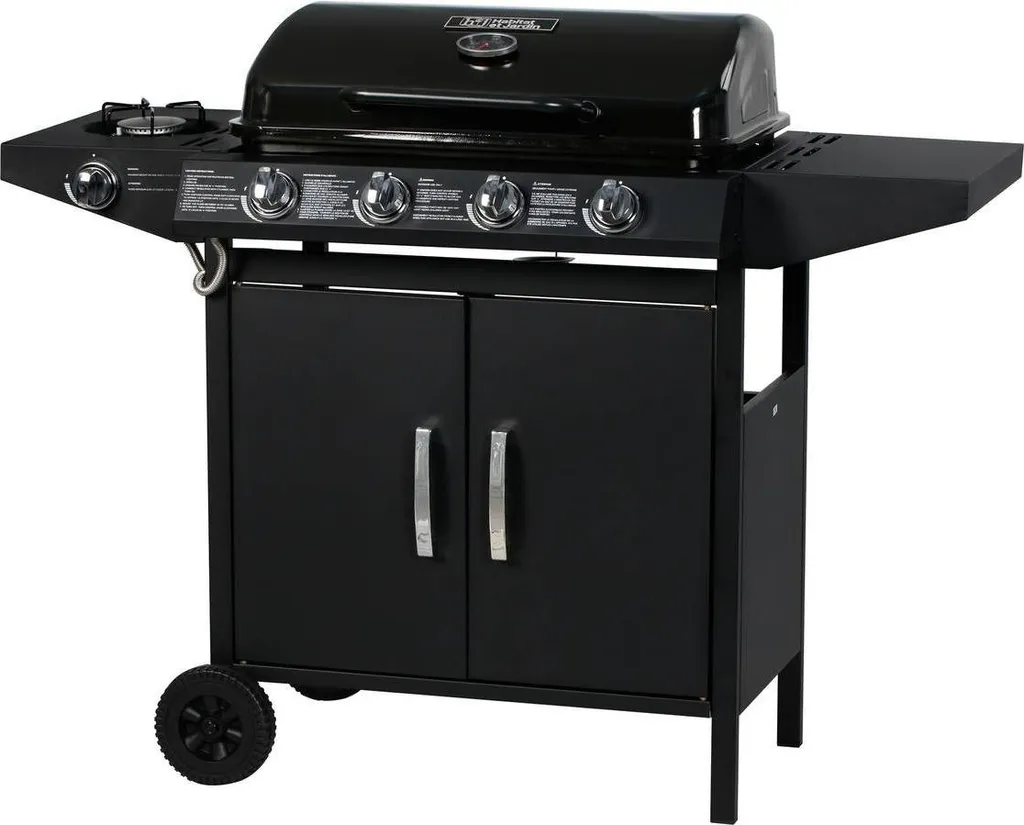 Barbecue gaz 5 brûleurs Festa 5 noir 12.9kW avec réchaud latéral inox