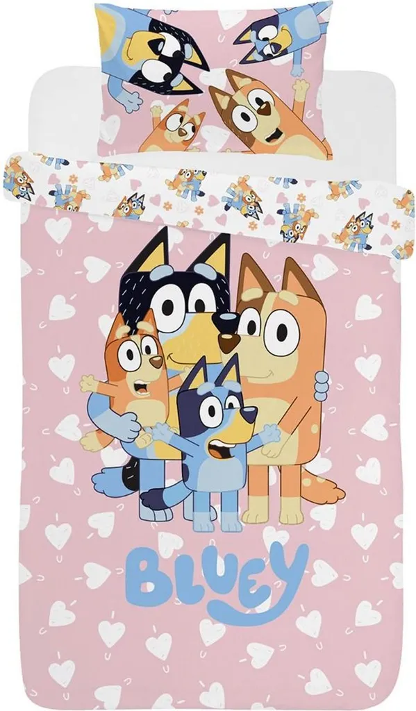 Housse de couette Bluey Multicolore I Love U en coton doux lit simple