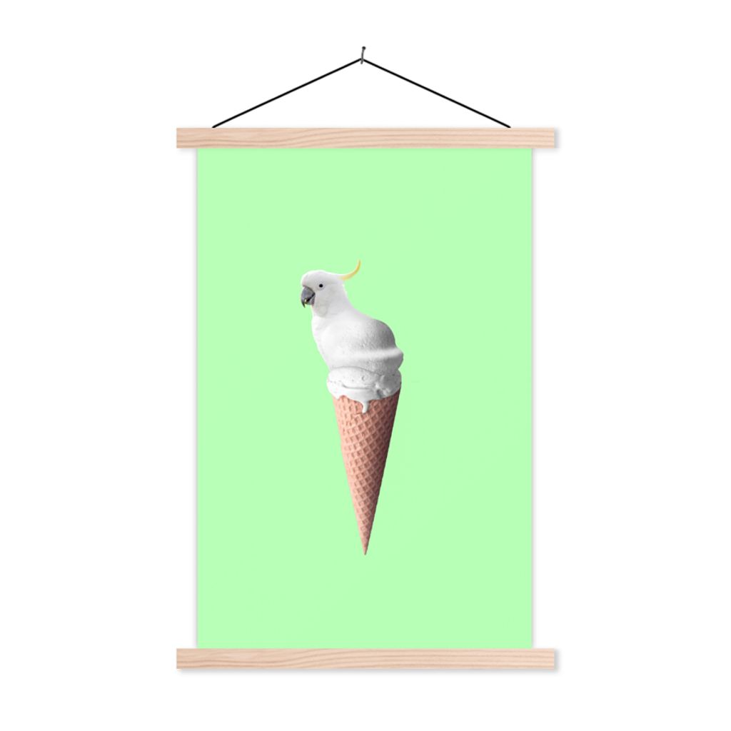 MuchoWow® Textilposter Papagei - Eistüten - Eiscreme - Weiß Produktbild 