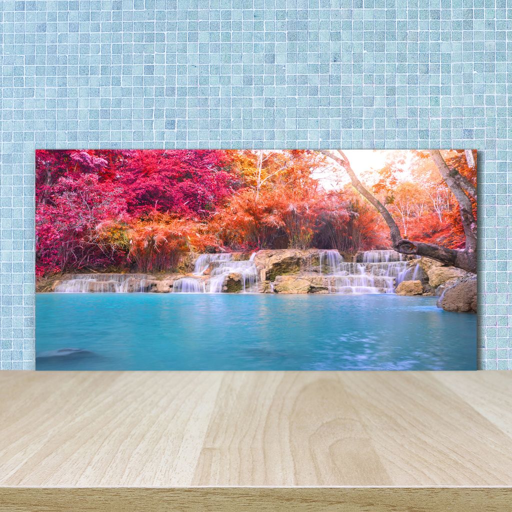 Tulup Küchenrückwand Spritzschutz aus Glas -100x50 -Spritzschutz auf gehärtetes GlasDeko Landschaften Wasserfall Wald