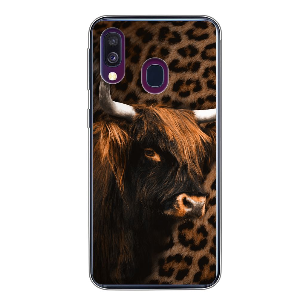MuchoWow Handyhülle Schutzhülle Hülle für Samsung Galaxy A40 Schottischer Highlander - Pelz - Pantherdruck Silikon Softcase Handy Hülle - Ha...