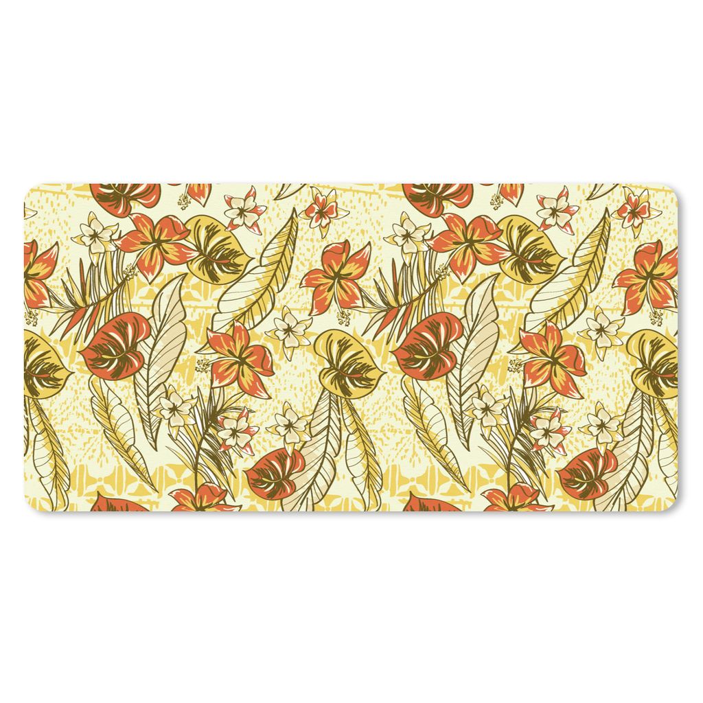 MuchoWow Schreibtischunterlage Vintage - Blumen - Blätter - Hawaii - Muster 80x40 cm - XXL Mauspad - Gaming Mauspad