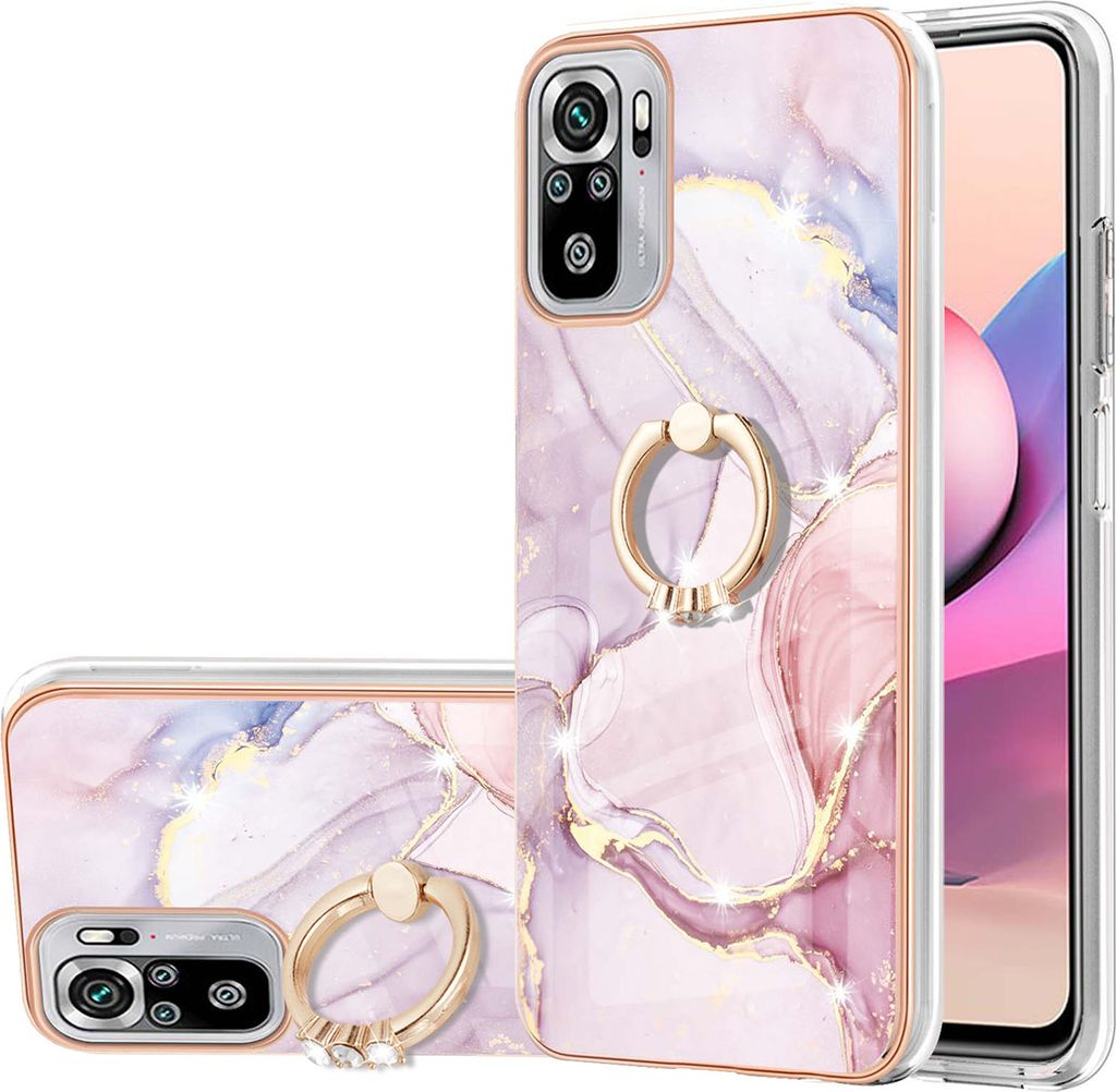 Redmi Note 10 4G Marmor Handyhülle mit 360 Grad Ring Ständer Ultra Dünn Soft TPU Bumper Anti-kratzt Schutzhülle für Xiaomi Redmi Note 10 4G / ...