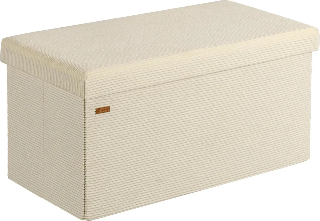 Banc coffre velours côtelé beige 76x38x38cm en bois MDF