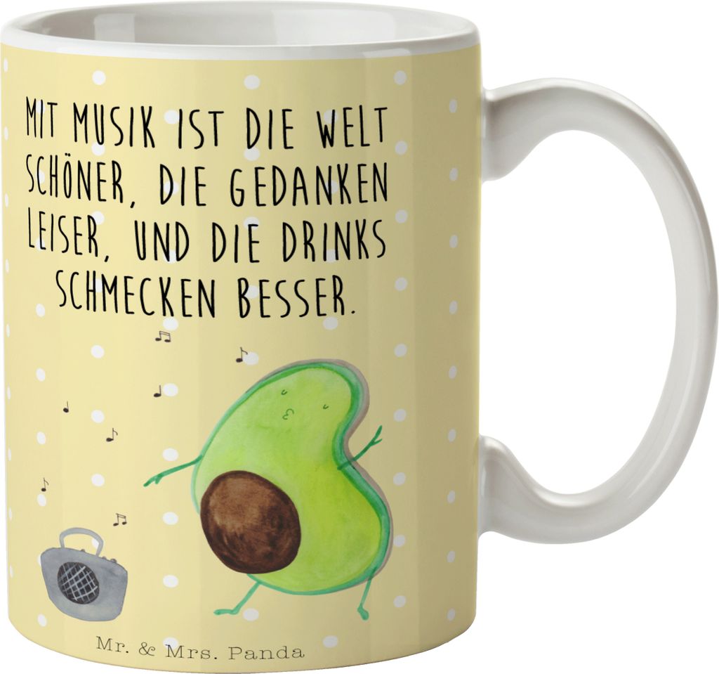 Mr. & Mrs. Panda Becher Avocado Tanzen - Gelb Pastell - Geschenk, Gesund, Singen, Trinkbecher, Tasse, Keramiktasse, Kaffeebecher, Urlaub, Pott, Kaf...