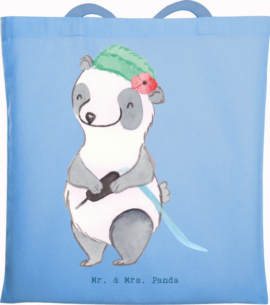 Mr. & Mrs. Panda totebag Tätowiererin Herz - Sky Blue - Geschenk, Jutebeutel, Tote Bag, Beutel, Laptoptasche, Tasche, Shopping