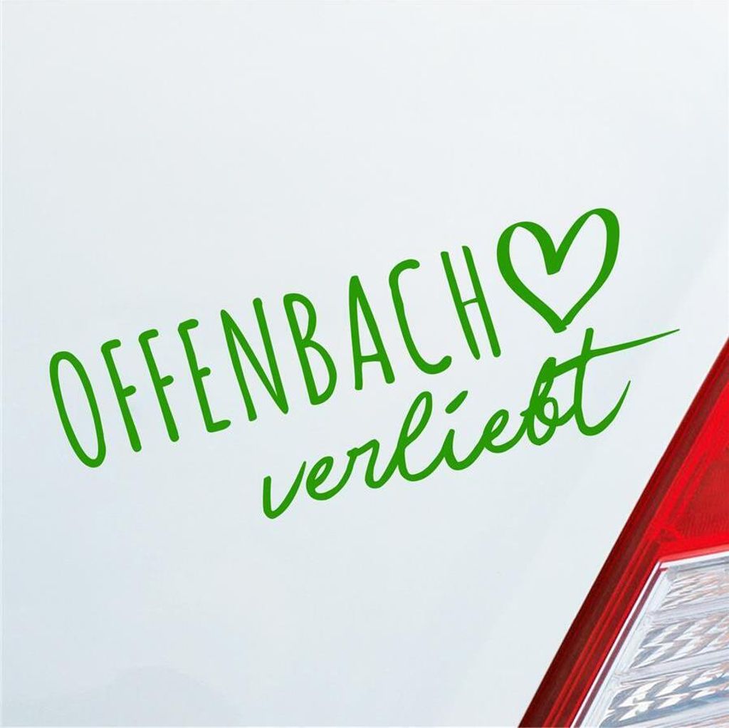 Auto Aufkleber Offenbach verliebt Herz Stadt Heimat Liebe Car 19x7 cm Hellgrün Sticker Heckscheibenaufkleber