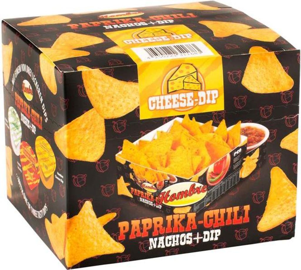Hombre Paprika-Chili Nachos + Cheese-Dip 190g