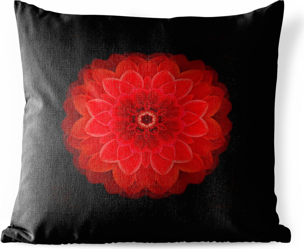 MuchoWow Outdoor Kissen - Orangefarbenes Dahlienmandala auf schwarzem Hintergrund - 40x40 cm - Wetterfest - Lounge Kissen - Kopfkissen - Interieu...