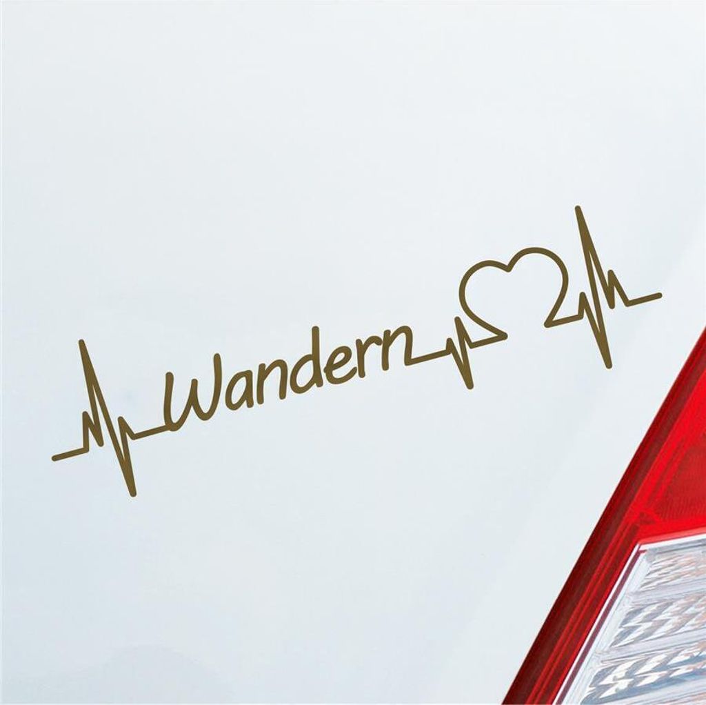 Auto Aufkleber Wandern Herzschlag Gehen Natur Spazieren Sport Liebe 19x5 cm Gold Sticker Heckscheibenaufkleber