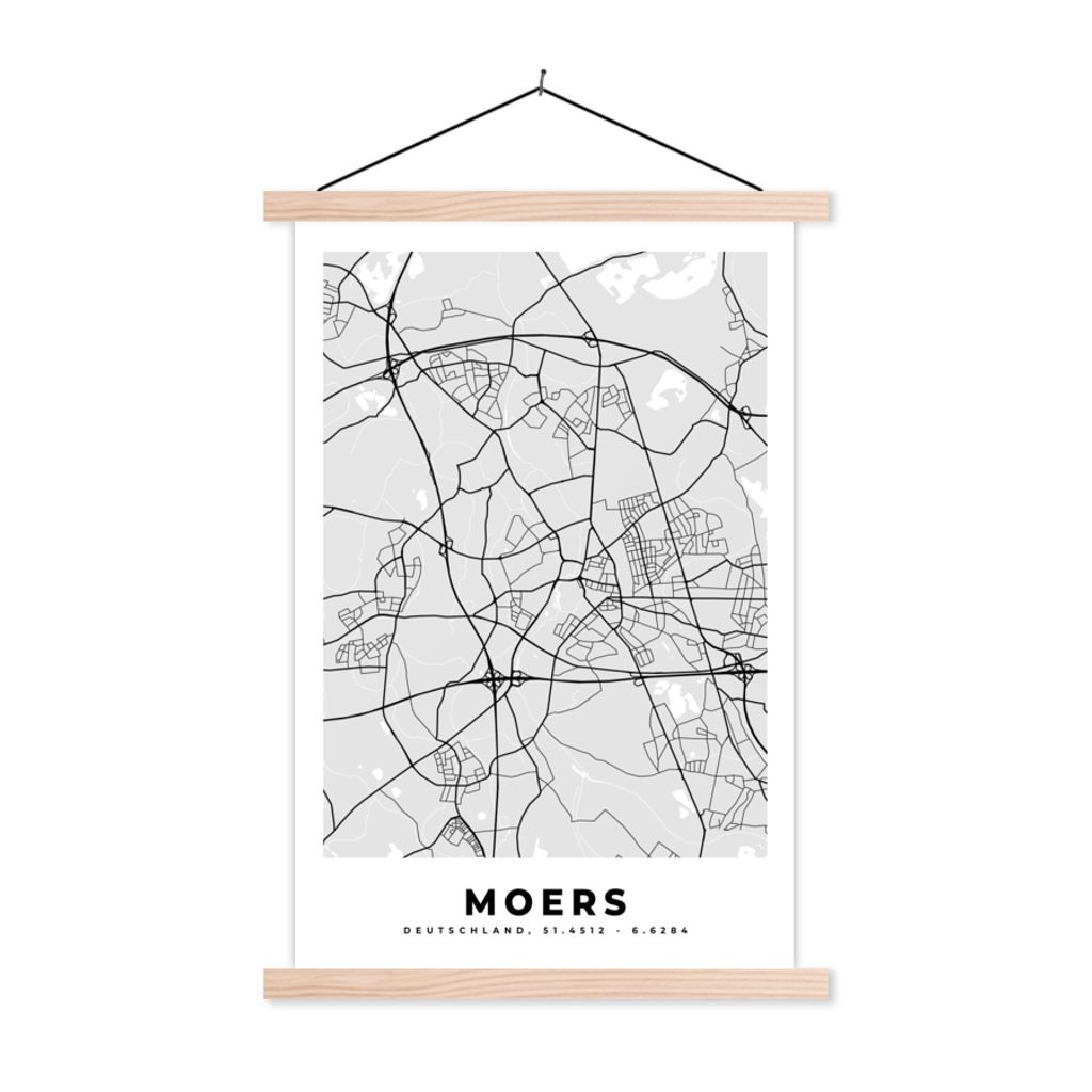 MuchoWow Textilposter Karte - Moers - Deutschland - Stadtplan - Karte 40x60 cm mit holzfarbenen Rahmen - Poster