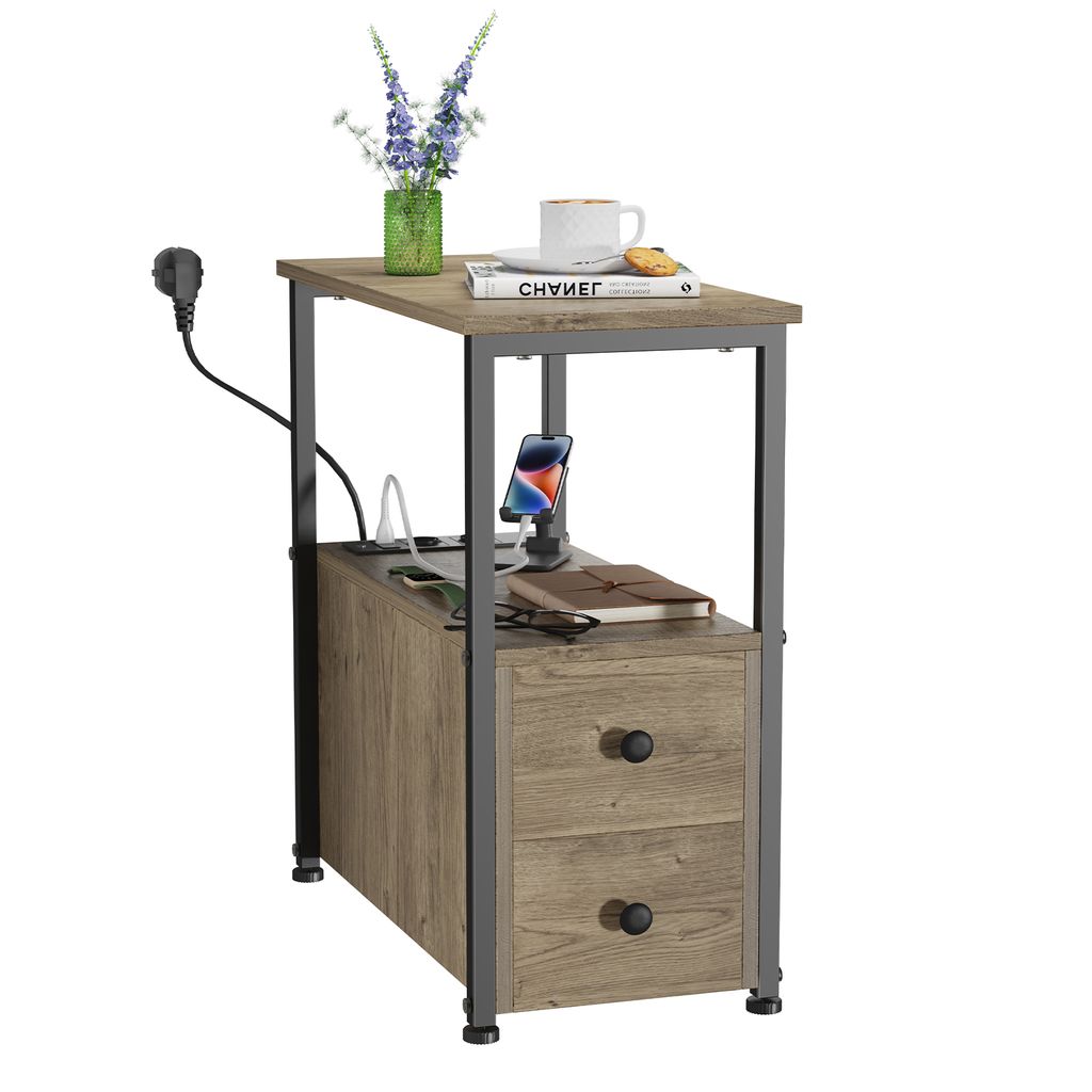 Beistelltisch Kaffeetisch mit Schublade 30x60x61cm grau