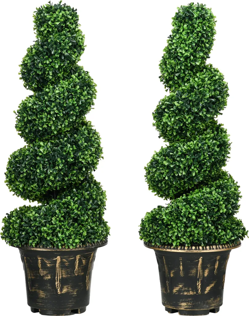 Buis Artificiel 90 cm Traité Anti-UV Lot de 2 Plantes en Pot Fortuna Lai
