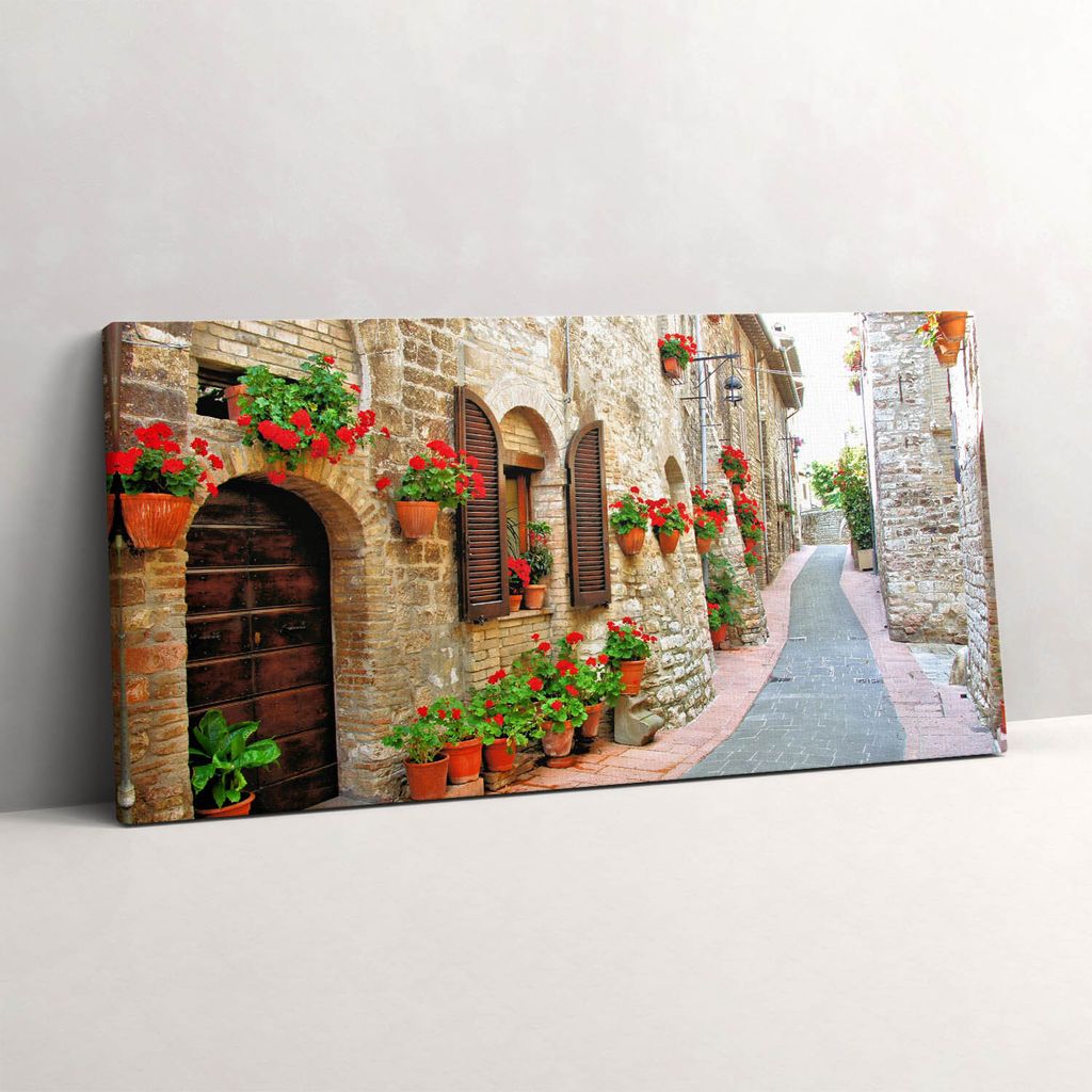 Malerische Straße mit Blumen – Leinwandbild Wandbild – 100x50 cm – Leinwandbilder – Wandbilder – Schlafzimmer – Flur