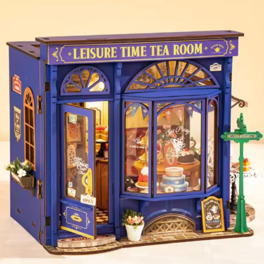 DIY Miniatur Teestube 3D Holzpuzzle, 304 Teile, Puppenhaus Bastelset, Vintage Deko, Geschenk für Frauen & Familie, für Wohnzimmer, Bücherregal, ...