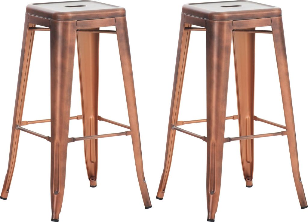 2er Set Barhocker DOLAN - Metall Kupfer 43x43x76 cm | Barstuhl Tresenhocker Tresenstuhl Kneipenhocker Kneipenstuhl