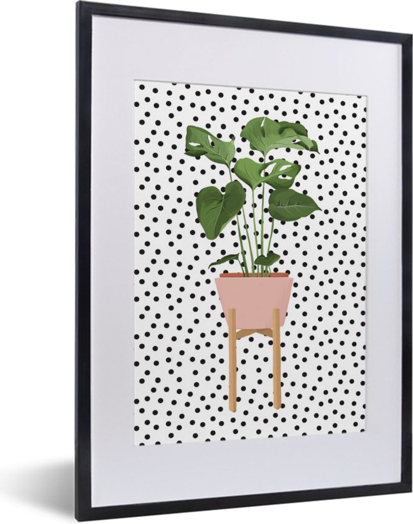 MuchoWow MuchoWow Gerahmtes Poster Pflanze - Monstera - Blumentopf 30x40 cm - Poster mit zchwarzem Bilderrahmen - Wandposter Schlafzimmer