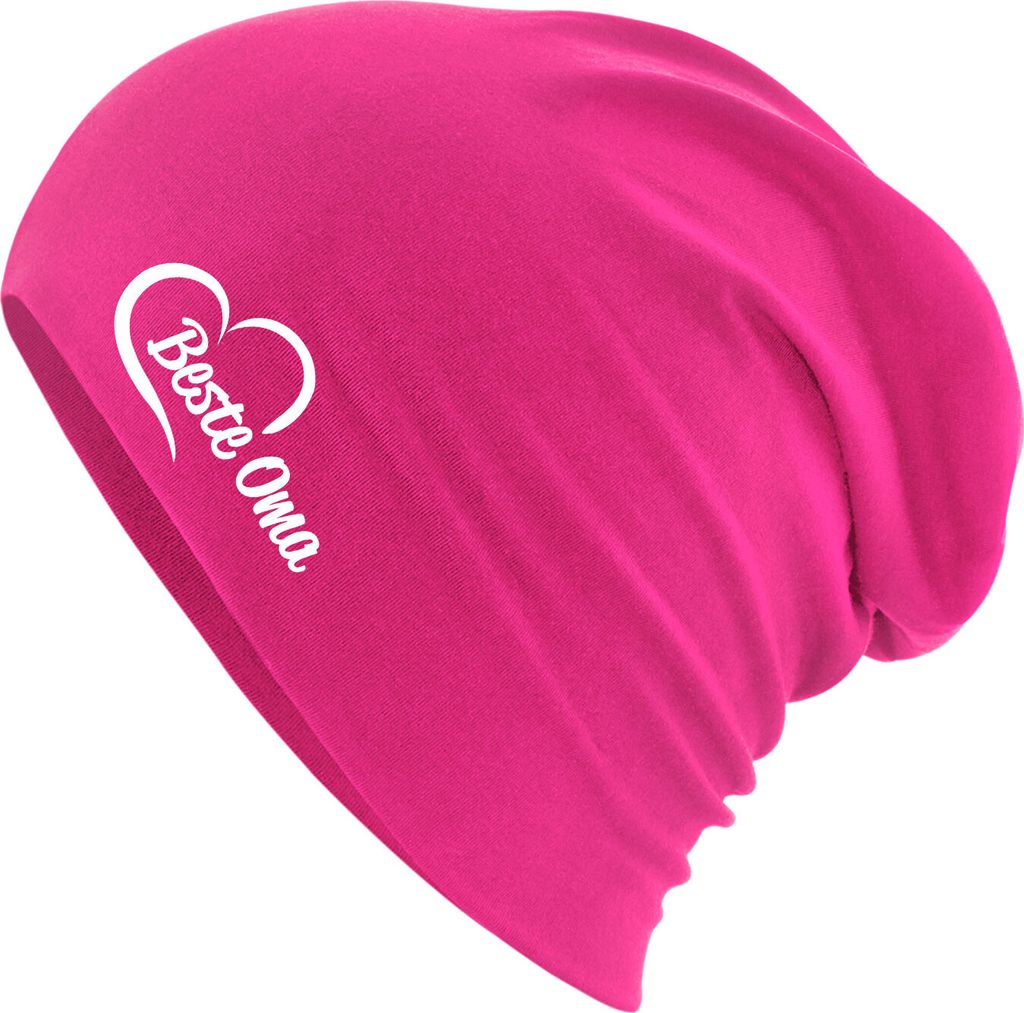 Huuraa Beanie Beste Oma Herz Fuchsia One Size Baumwolle und Elasthan Mütze Geschenkidee